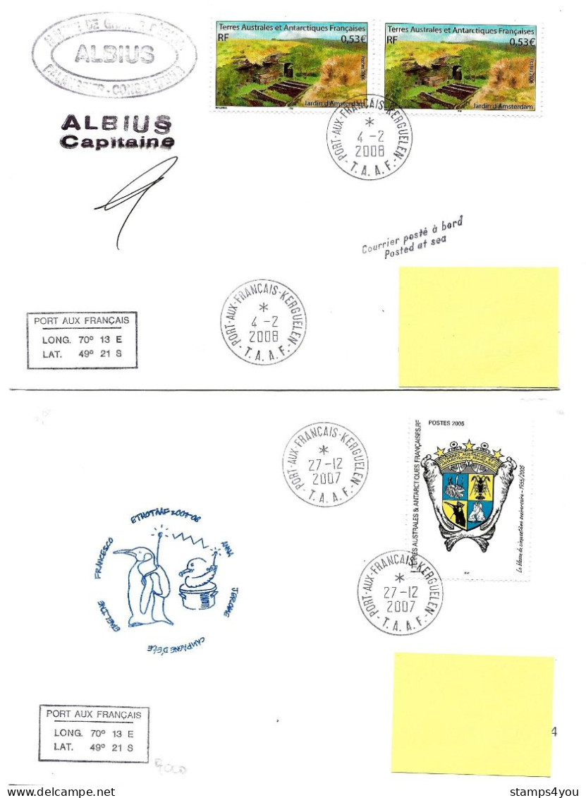 PO - 79 - 4 Enveloppes Kerguelen - Cachets Illustrés Et Signatures - Covers & Documents