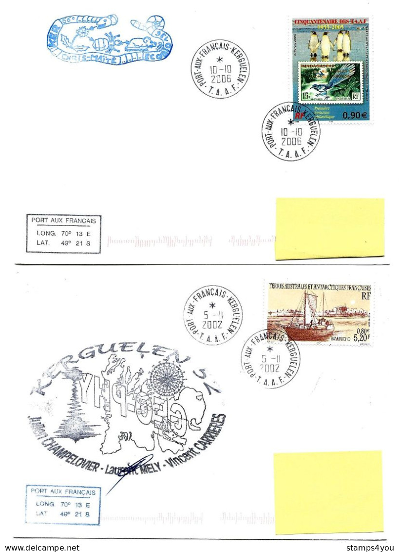 PO - 79 - 4 Enveloppes Kerguelen - Cachets Illustrés Et Signatures - Briefe U. Dokumente