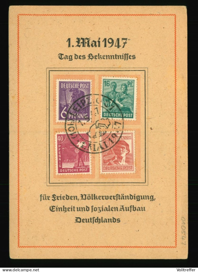 Alliierte Besetzung Sonder AK Karte 1. Mai 1947 Tag Des Bekenntnisses SST Leipzig + MiF Peters Presse Zu Leipzig - Autres & Non Classés