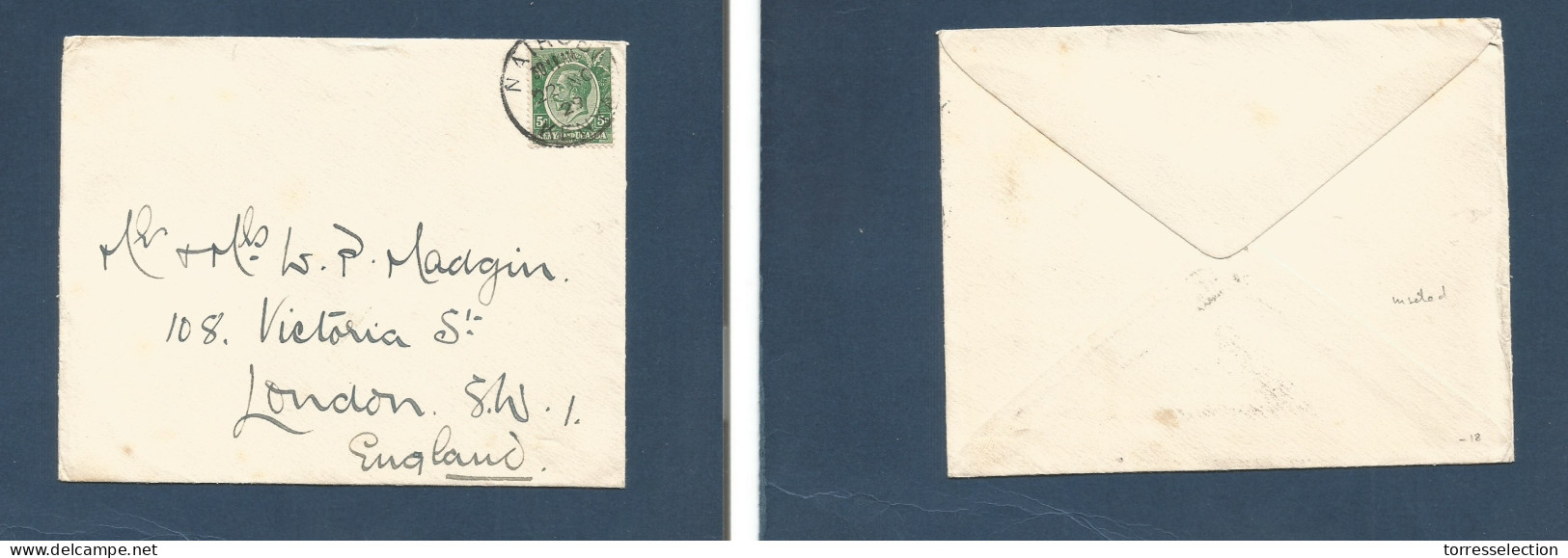 BC - Kenya. 1929 (22 Nov) Nairobi - England, London. 5c Green Single Fkd Unsealed Envelope, Tied Cds As Pm Rates. VF. XS - Altri & Non Classificati