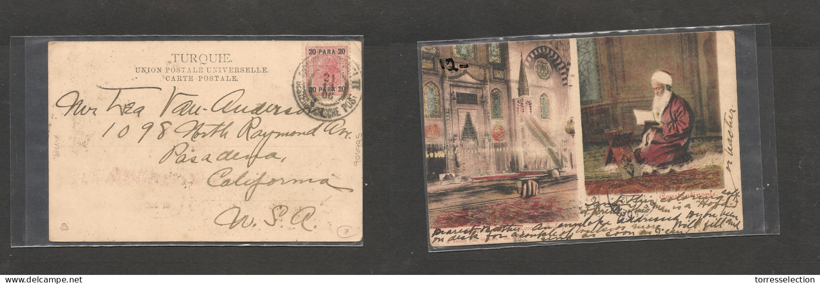 AUSTRIAN Levant. Austrian Levant Cover - 1906 Constantinople To USA California Pasadena Fkd Early Mosque XSALE. - Otros & Sin Clasificación