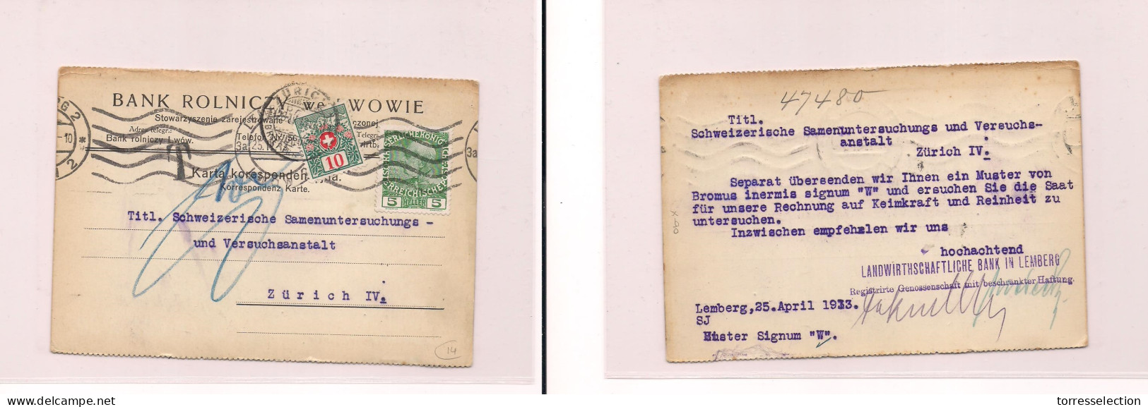 AUSTRIA.  Cover - 1913 Lemberg To Switz Zurich Fkd Priv Card Potage Due Tied XSALE. - Sonstige & Ohne Zuordnung