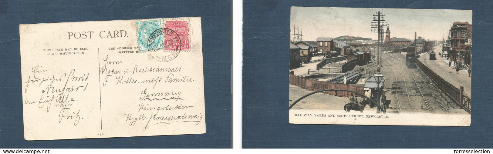 AUSTRALIA. 1908 (9 Jan) NSW. Newcastle - Germany, Braunschweig. Fkd Railway Station Ppc. XSALE. - Sonstige & Ohne Zuordnung