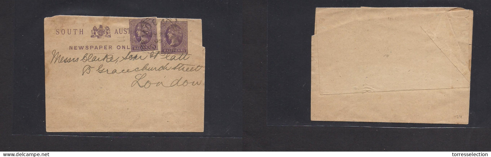 AUSTRALIA. 1895 (July 23) SA Moona, London. 1/2d Lilac Stat Complete Wrapper + Adtl. Second Cut Out 1/2d, Tied Cds. Inte - Other & Unclassified