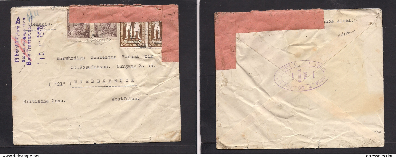 Argentina - XX. 1948 (Oct) Buenos Aires - Germany, Westfalen. British Zone With Special German Bonn Control Cachet. Mult - Other & Unclassified