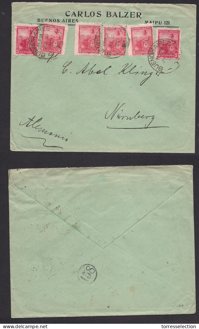 Argentina - XX. 1907 (16 June) Buenos Aires - Germany, Nuremberg. Multifkd Env (x5) At 25c Rate. XSALE. - Other & Unclassified