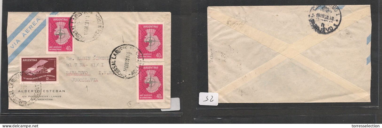 ARGENTINA. Argentine Cover - 1959 Suc Lanus To Yougoslavia Sarajevo Air Mult Fkd Env Better Dest, Vf XSALE. - Other & Unclassified