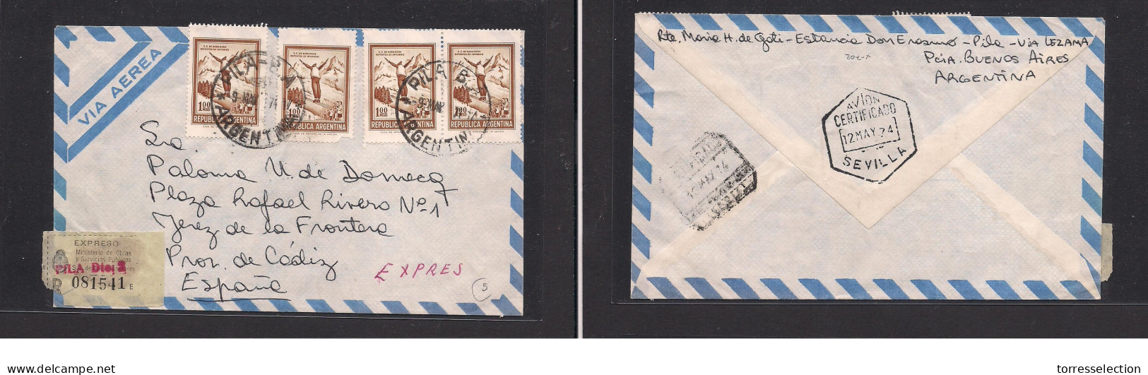 ARGENTINA. Argentina - Cover - 1974 Pila Bsas To Spain Cadiz Air Multfkd Env Registerd. Easy Deal. XSALE. - Other & Unclassified