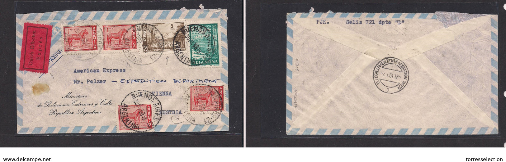 ARGENTINA. Argentina - Cover - 1961 BsAs To Austria Wien Air Mult Fkd Express Env. Easy Deal. XSALE. - Other & Unclassified