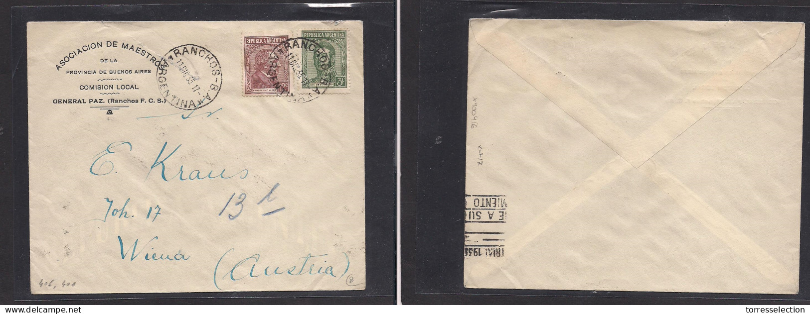 ARGENTINA. Argentina - Cover - 1935 Ranchos To Austria Wien Mult Fkd Env. Easy Deal. XSALE. - Autres & Non Classés