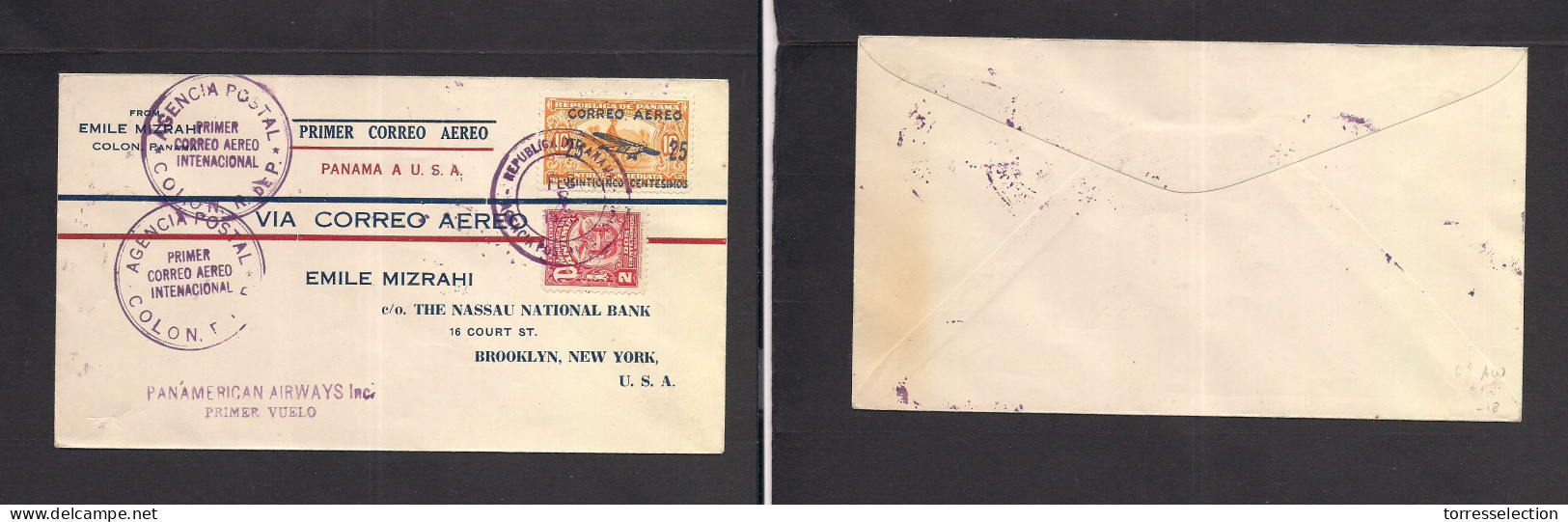 Airmails - World. 1929 (8 Feb) Panama - USA, First Flight Multifkd Special Cachets Envelope. XSALE. - Other & Unclassified