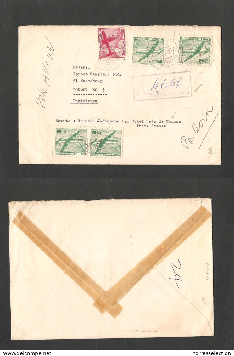CHILE. Chile - Cover -1966 26 Apr Punta Arenas To UK London Registr Air Mult Fkd Env Rate $2.10 New Currency From Hotel  - Chili