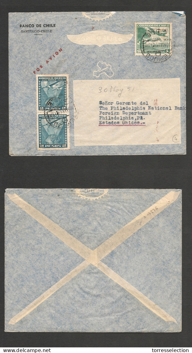 CHILE. Chile - Cover - 1951 30 May Stgo To USA Pha Air Mult Lan Internal+ . Ex-Prof West UK Airmails Coll.- . Easy Deal. - Chili