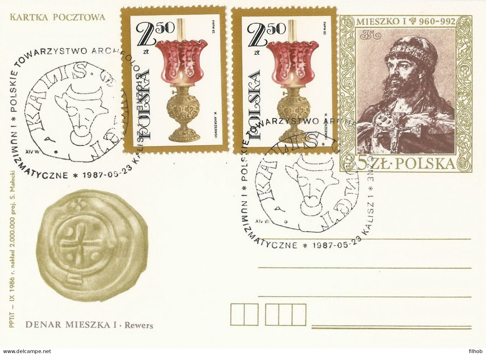 Poland Postmark D87.05.23 KALISZ.04: Polish Archaeological And Numismatic Society - Entiers Postaux