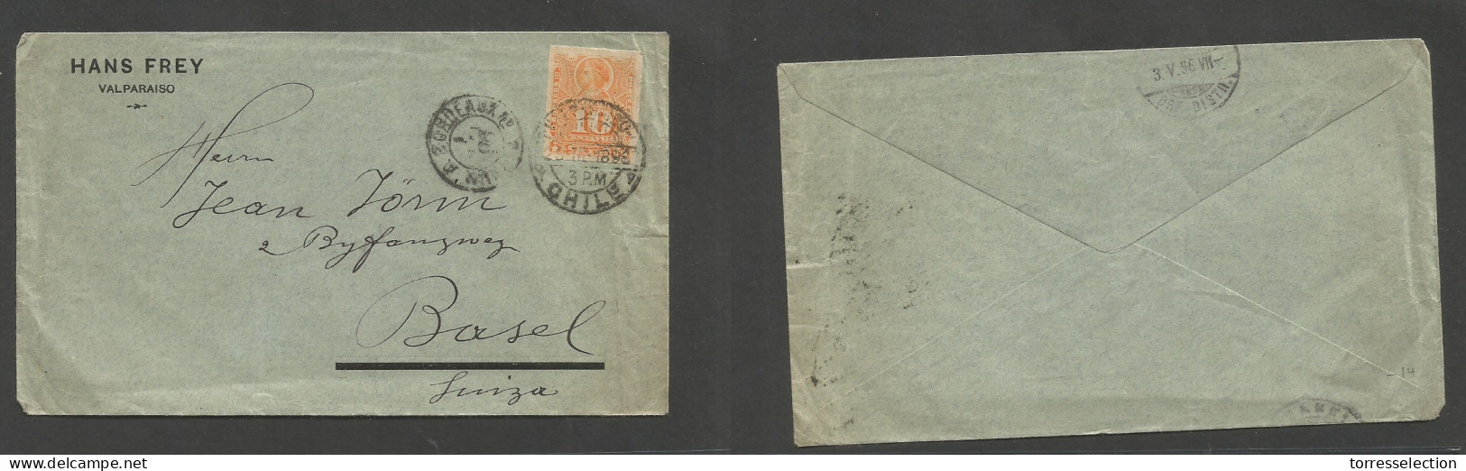 CHILE. 1898 (28 March) Valp - Switzerland, Basel (3 May) Fkd Comercial Env, 10c Orange, Tied Cds. Via France. XSALE. - Chile