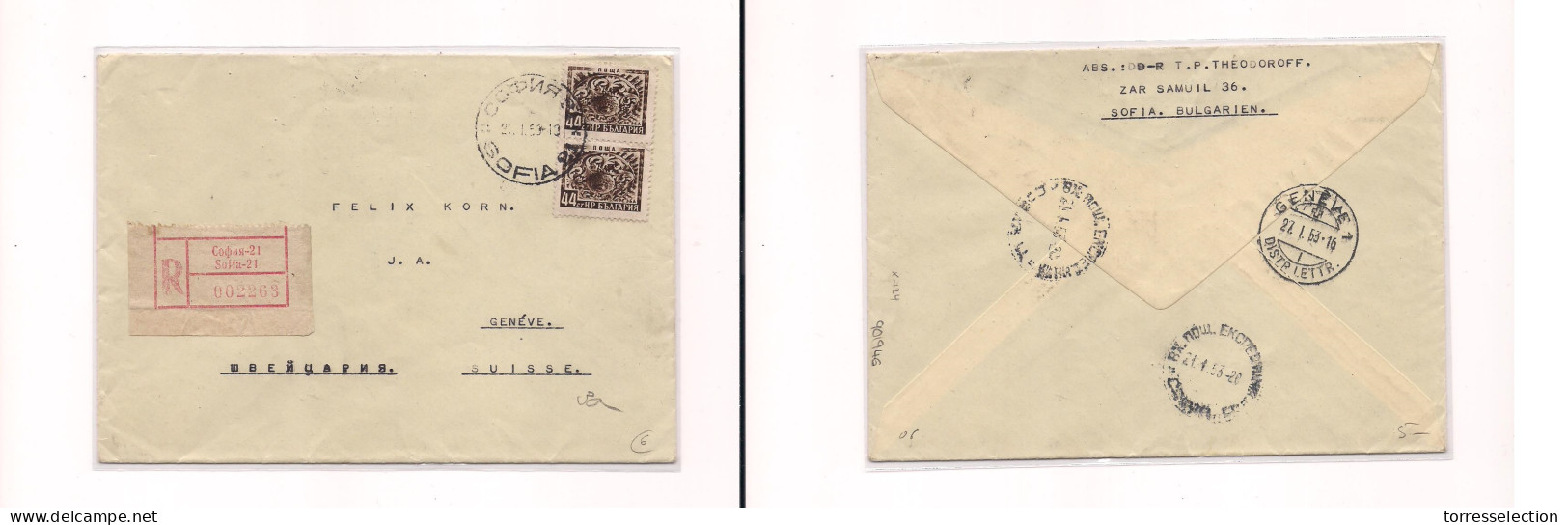 BULGARIA. Cover - 1953 Sofia To Switz Geneve Mult Fkd Env XSALE. - Other & Unclassified