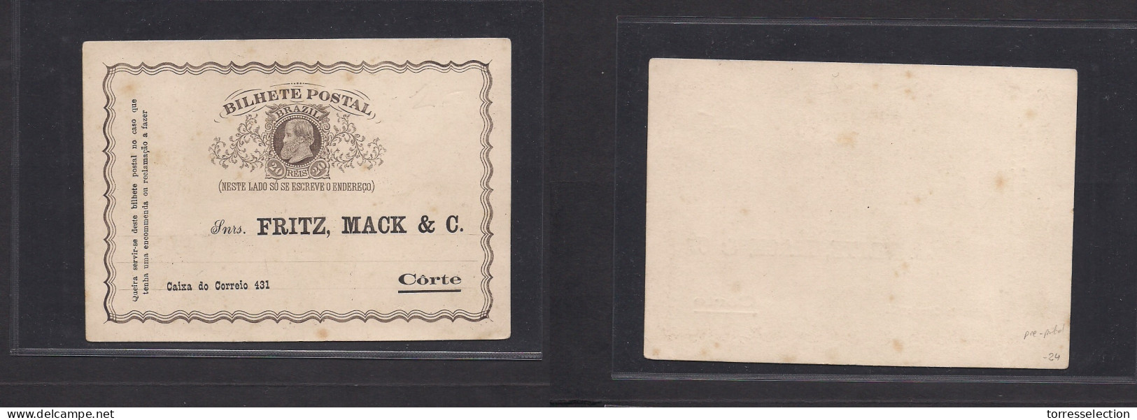 Brazil -Stationary. C. 1880. Preprinted Reply Card System 20rs Small D. Pedro Bilhate Postal, Back To RJ. Fine + Unusual - Altri & Non Classificati