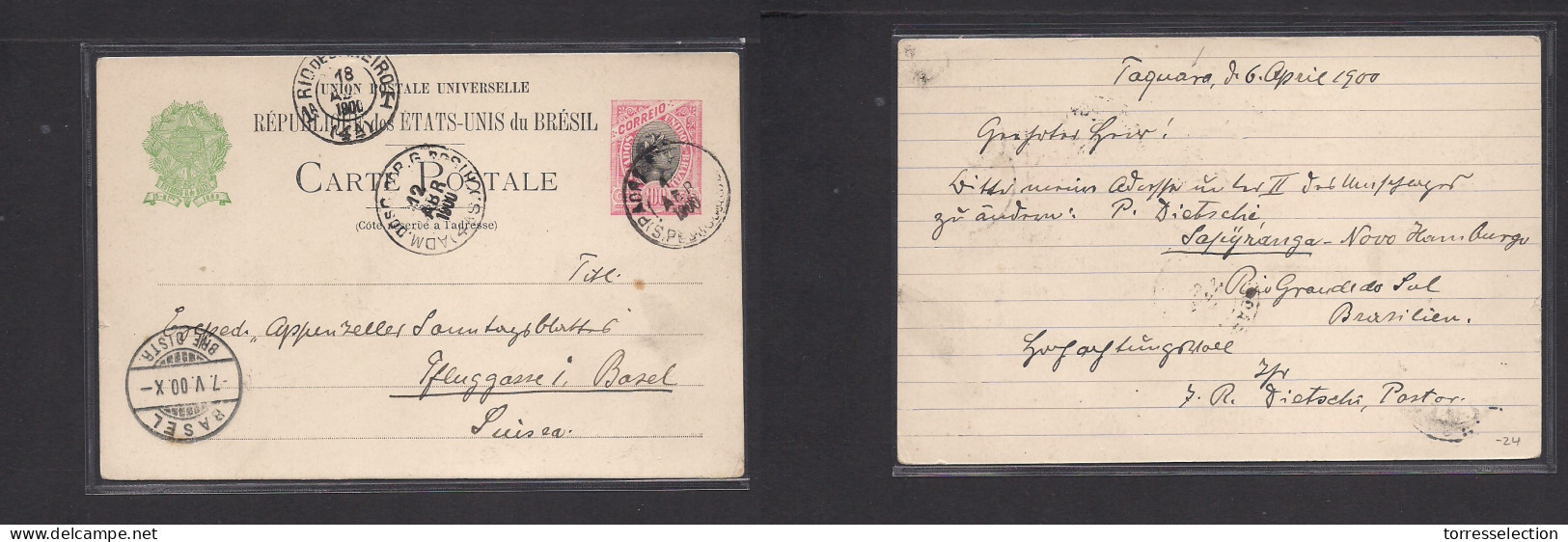 Brazil -Stationary. 1900 (6 Apr) Taquara - Switzerland, Basel (7 May) 10rs Stat Card. Fine Used. XSALE. - Other & Unclassified