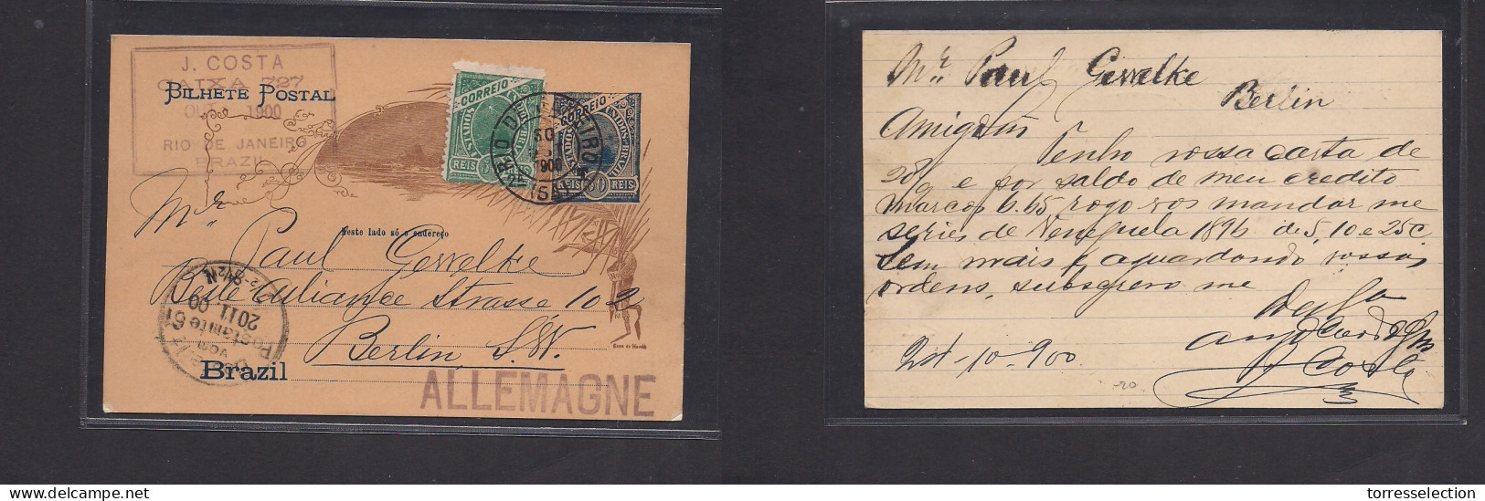 Brazil -Stationary. 1900 (30 Oct) RJ - Germany, Berlin. 50rs Blue Illustr Color. VF. XSALE. - Sonstige & Ohne Zuordnung