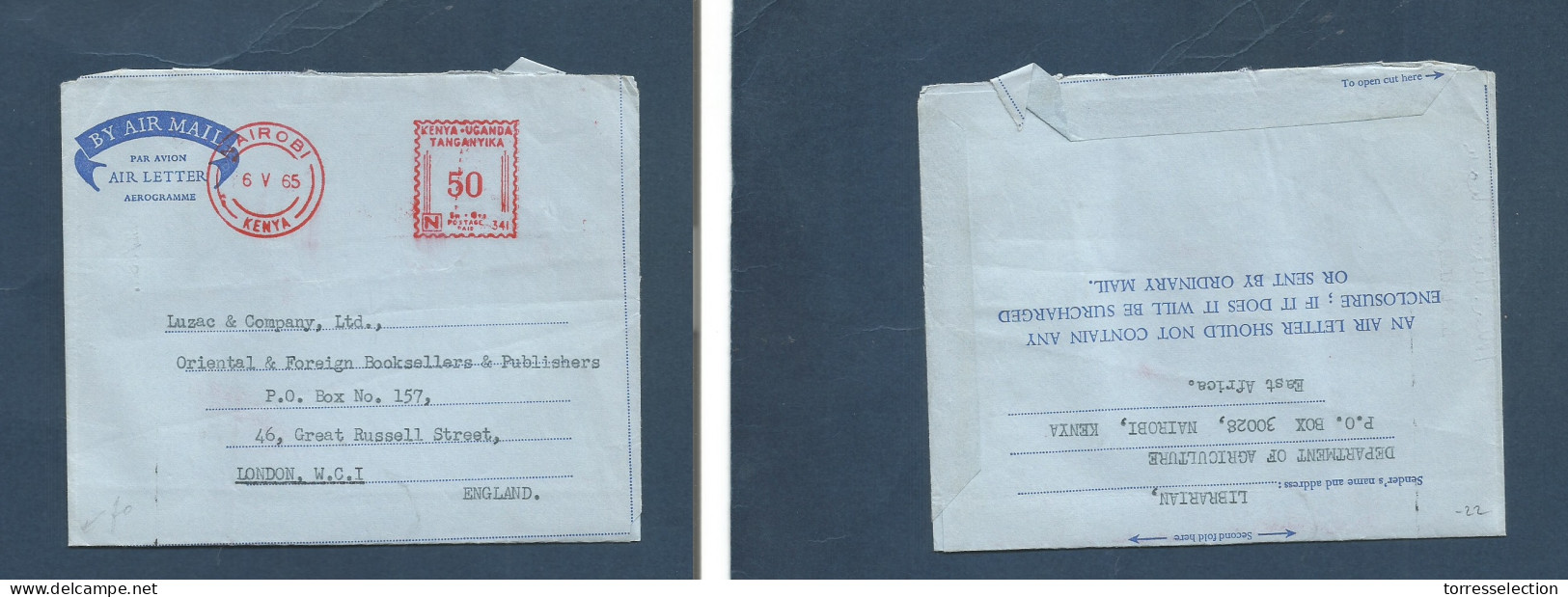BC - Kenya. 1965 (6 May) Nairobi - England, London. Machine Fkd Air Lettersheet With Text. XSALE. - Other & Unclassified
