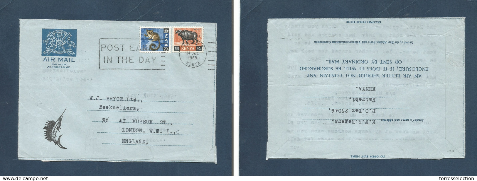 BC - Kenya. 1969 (14 July) Nairobi - London, England. Illustrated Air Lettersheet With 70c Rate Fkg Slogan Cachet. Insid - Other & Unclassified