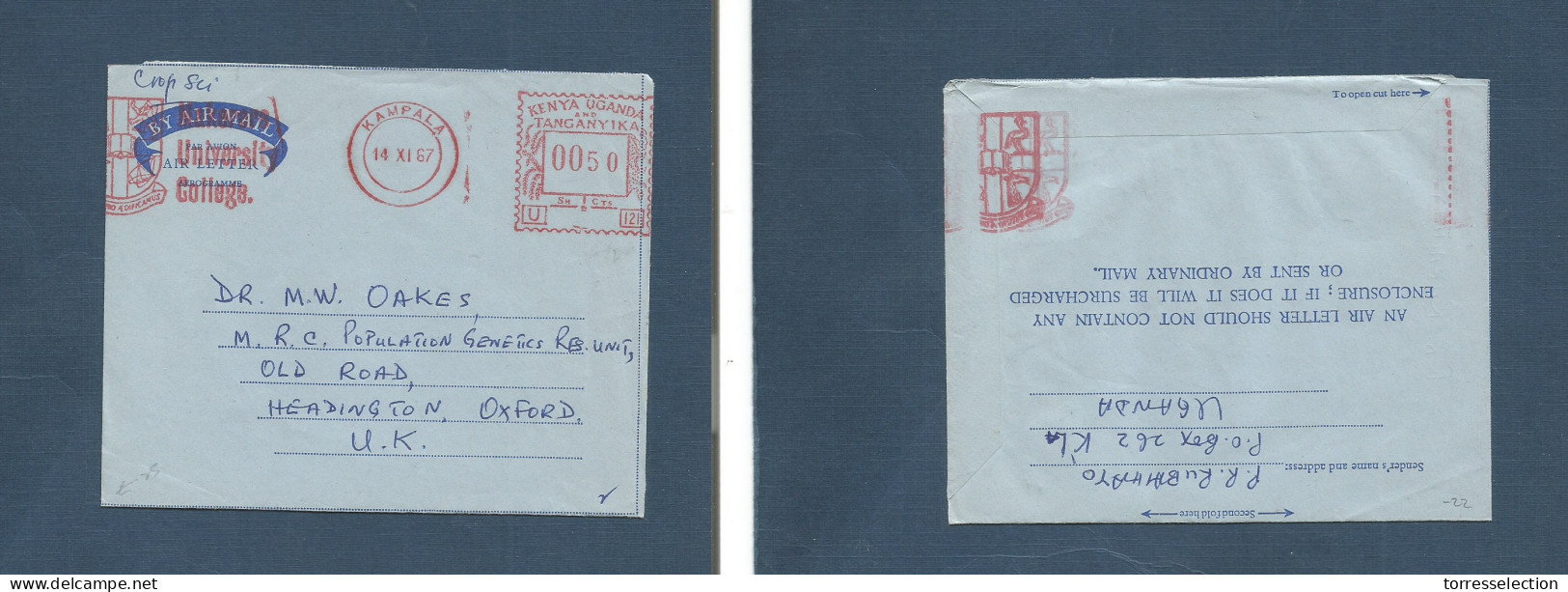 BC - Kenya. 1967 (14 Nov) Uganda, Kampala - UK, Headington, Oxford. Machina Fkd 50c Makerere University College Air Lett - Otros & Sin Clasificación