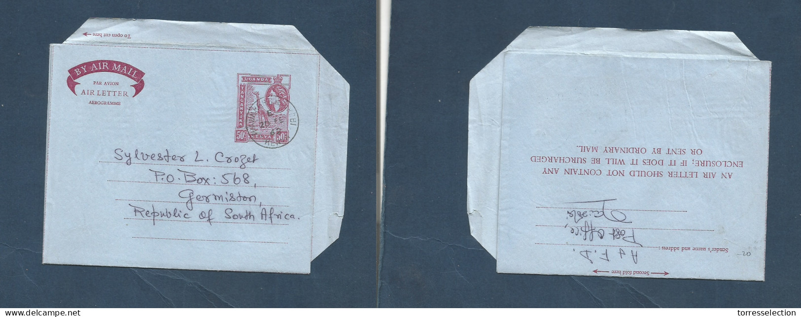 BC - Kenya. 1962 (20 Febr) Travin Rd. PO, Nairobi - South Africa, Germiston. 50c Printed Air Lettersheet Stationary. Fin - Otros & Sin Clasificación