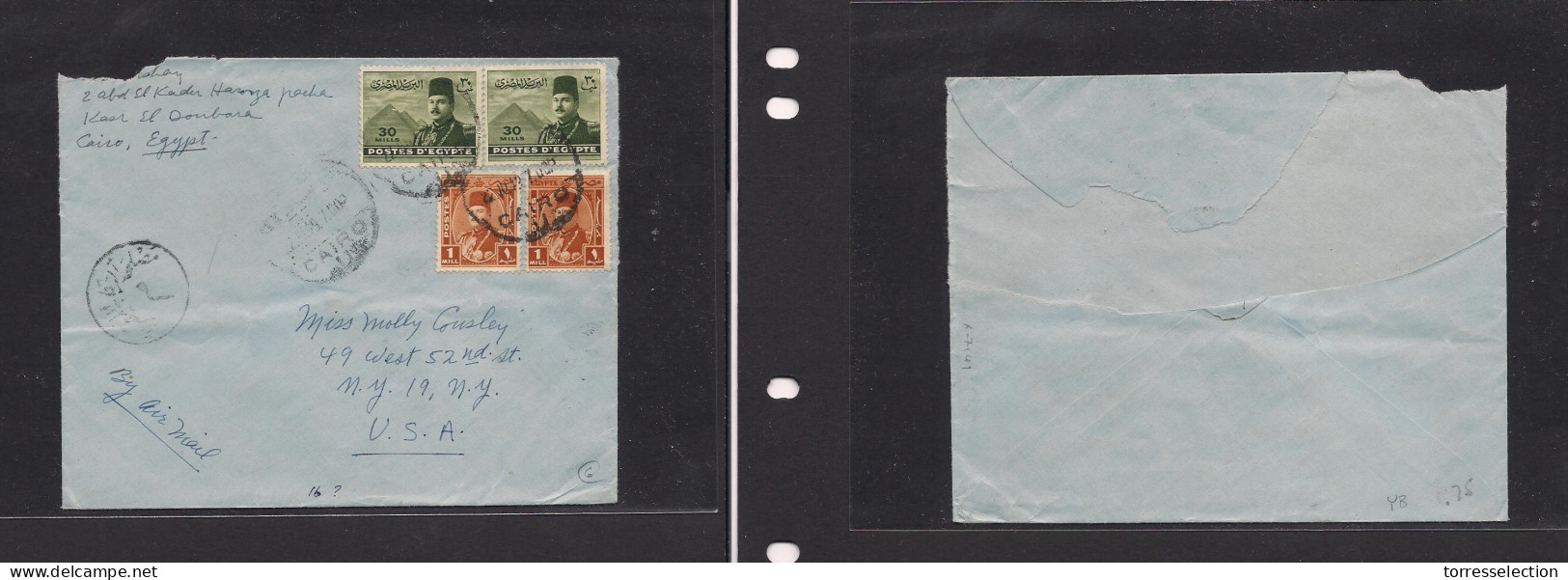 EGYPT. Egypt - Cover - 1949 Cairo To USA NY Air Mult Fkd Env Fine. Easy Deal. XSALE. - Andere & Zonder Classificatie