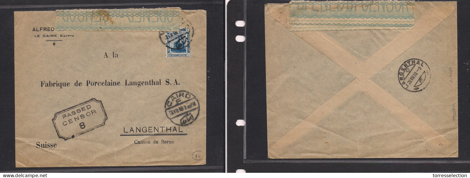 EGYPT. Egypt - Cover - 1918 Cairo To Switz Langenthal WW1 Censored Label Fkd Env+British, Fine. Easy Deal. XSALE. - Otros & Sin Clasificación