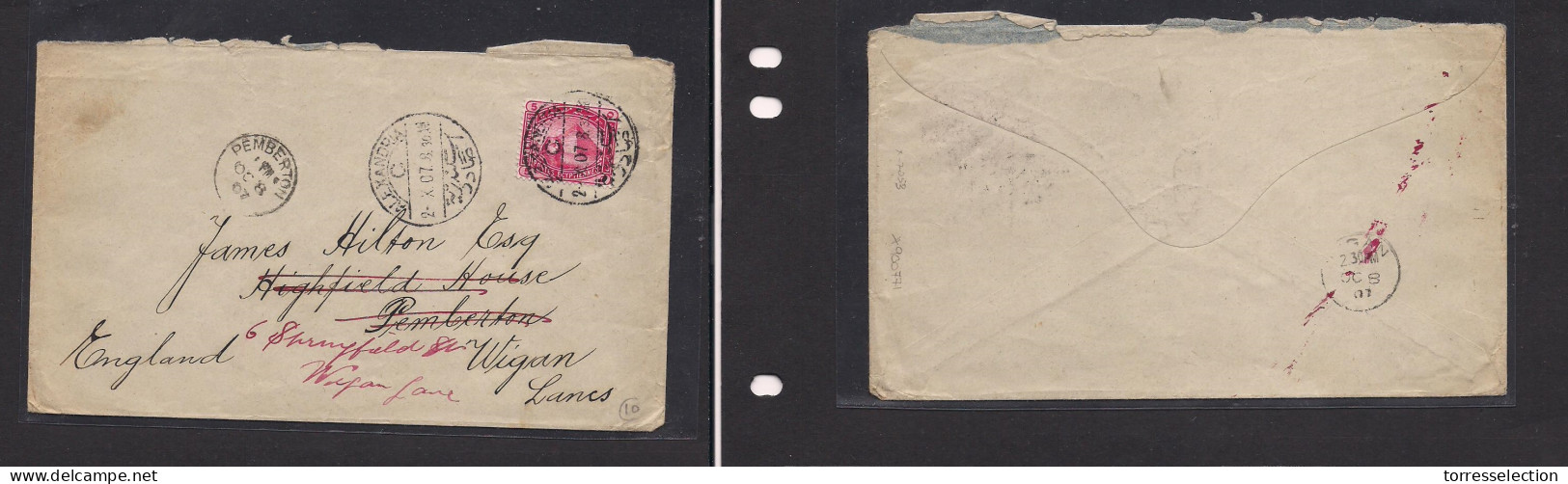 EGYPT. Egypt - Cover - 1907 Alexandria To Wigan, Lancs, UK Single Pyramid 5mred Stamp Fkd Env, Fwded, Nice. Easy Deal. X - Andere & Zonder Classificatie