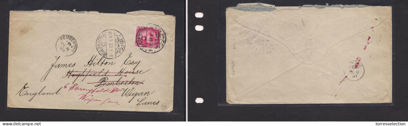 EGYPT. Egypt - Cover - 1907 Alexandria To Wigan, Lancs, UK Single Pyramid 5mred Stamp Fkd Env, Fwded, Nice. Easy Deal. X - Otros & Sin Clasificación