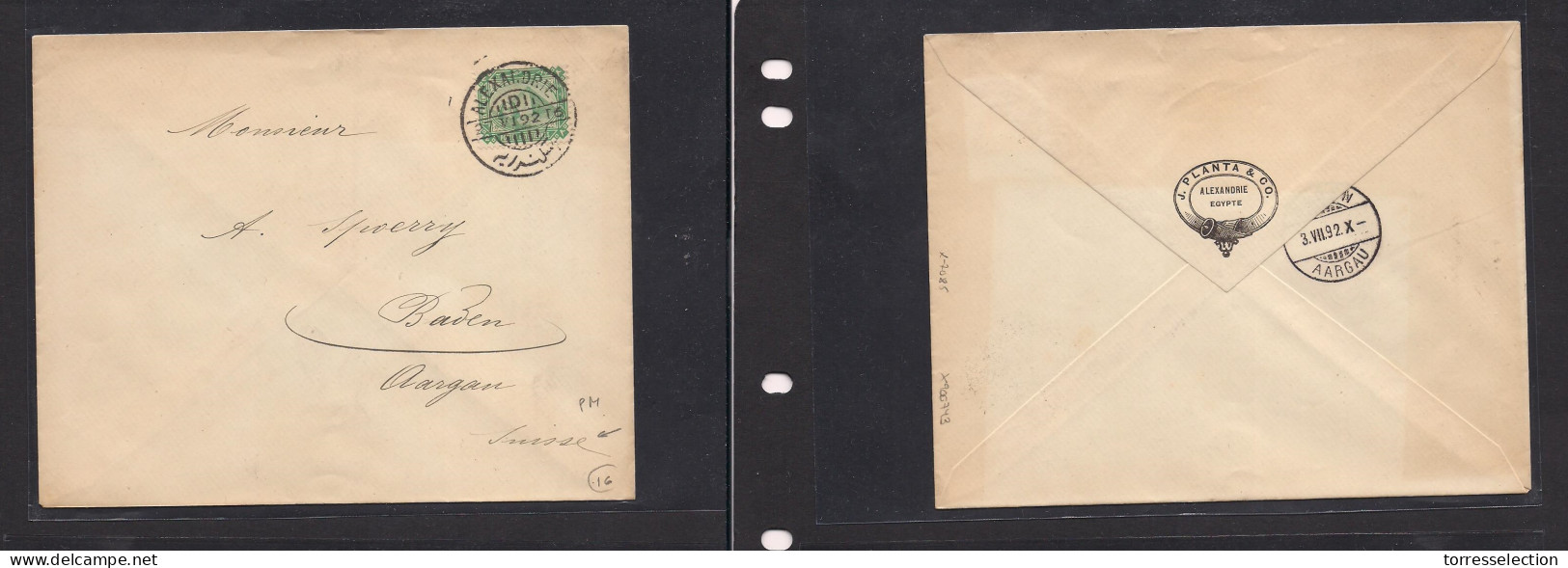 EGYPT. Egypt - Cover - 1892 Alexandrie To Switz Baden Aargau Unsealed Pm Rate Fkd Env, Vf. Easy Deal. XSALE. - Altri & Non Classificati