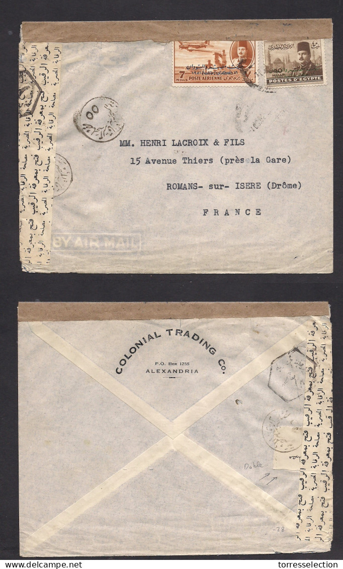 EGYPT. C. 1940. Alexandria - France, Romans Sur Irese Doble Censored At Egypt PO. Multifkd Env. XSALE. - Sonstige & Ohne Zuordnung
