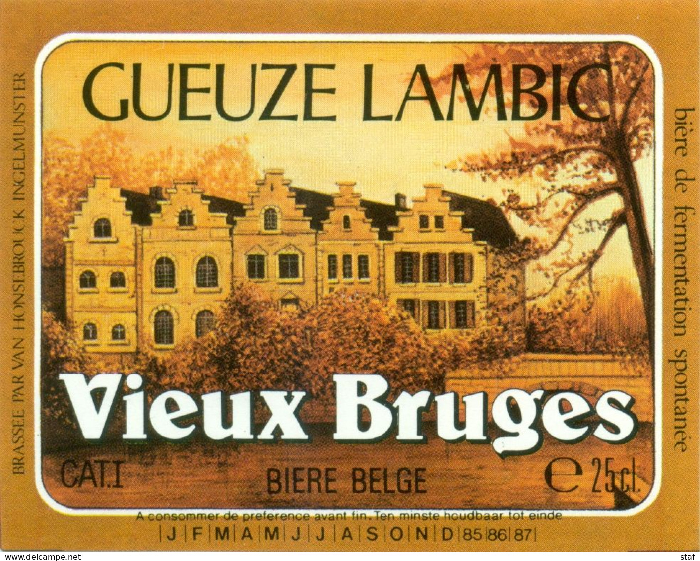 Oud Etiket Bier Gueuze Lambic Vieux Bruges - Brouwerij / Brasserie Van Honsebrouck Te Ingelmunster - Cerveza
