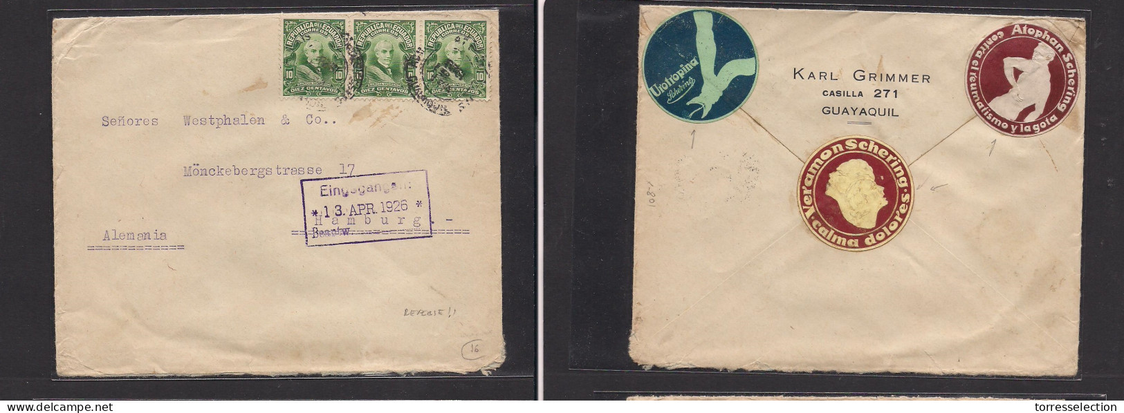 ECUADOR. Ecuador - Cover - 1926 Guayaquil To Germany Mult Fkd Env. Easy Deal. XSALE. - Ecuador