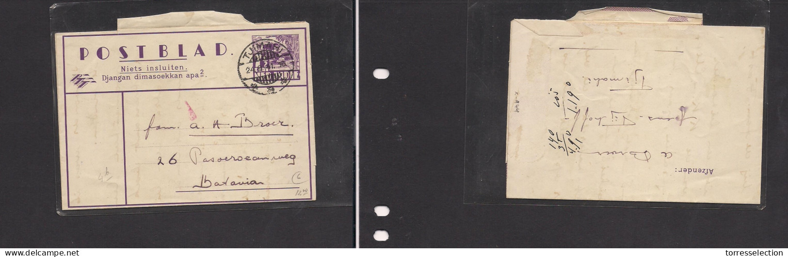 DUTCH INDIES. Dutch Indies - Cover - Japanese Occup 1941 Tjimahi To Batavia Stat Lettersheet Used. Easy Deal. XSALE. - Niederländisch-Indien