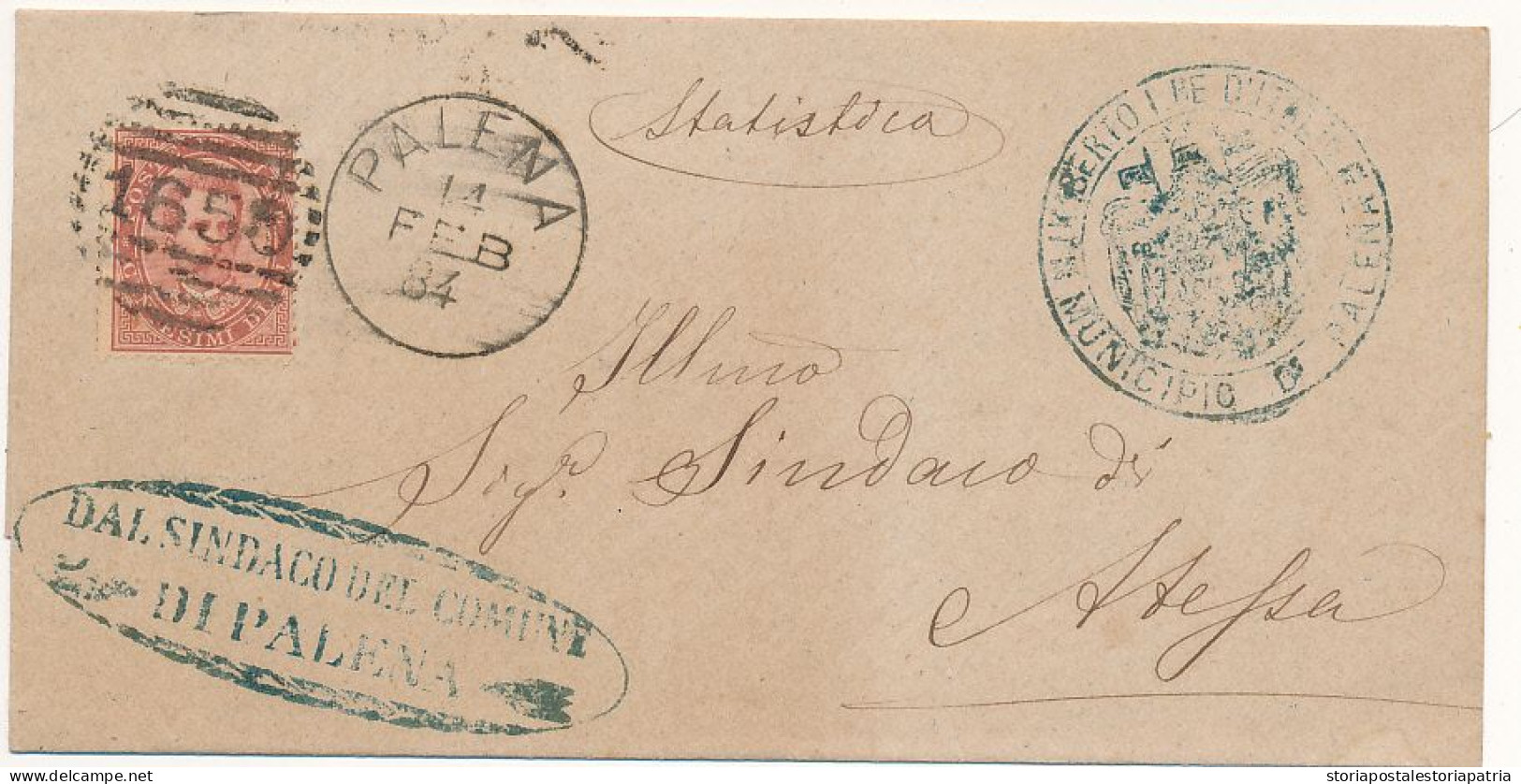 1884 PALENA CERCHIO GRANDE + NUMERALE A SBARRE - Storia Postale