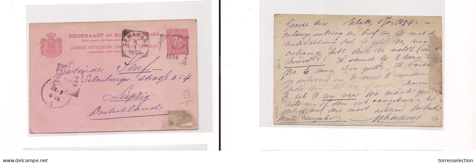 DUTCH INDIES. Dutch Indies - Cover - 1894 Neltea To Leipzig Germany Stat Card. Easy Deal. XSALE. - Netherlands Indies