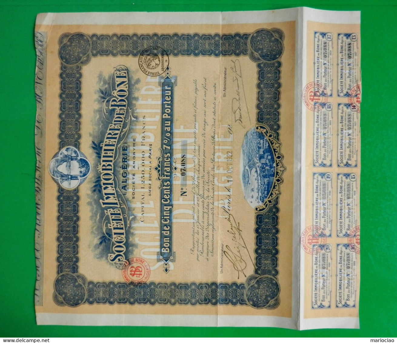 T-CFR Société Immobiliere De Bone ALGERIE 1922 - Other & Unclassified