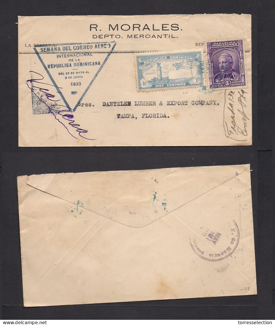 DOMINICAN REP. 1933 (26 May) S. Pedro Macoris - USA, Tampa, Flo- Semana Correo Internacional. Air Multifkd Env. Special  - Dominicaine (République)