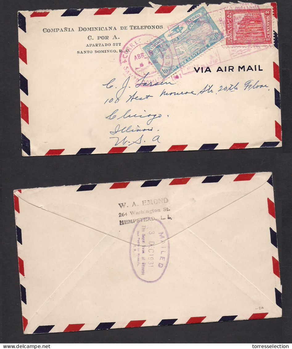 DOMINICAN REP. 1931 (Dic 5) First Flight. S. Pedro Macoris - Puerto Rico, San Juan. Multifkd Env, Special Cachet. Mailie - Dominikanische Rep.