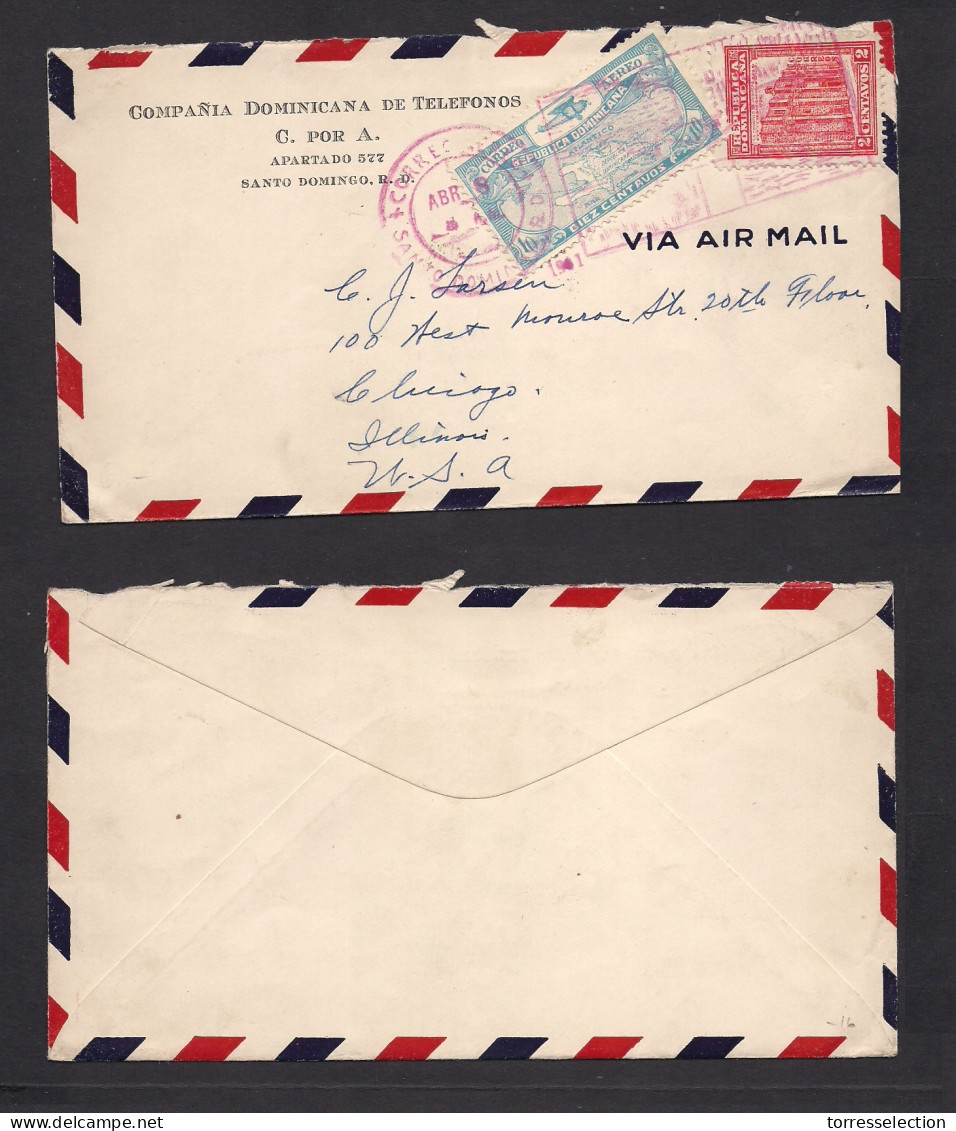 DOMINICAN REP. 1931 (8 Apr) Sto Domingo - USA, Chicago, Ill. Air Multifkd Env. XSALE. - República Dominicana