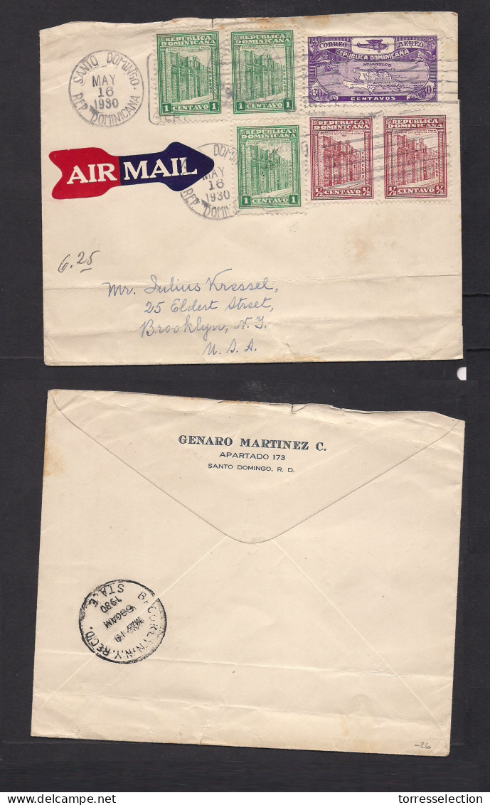 DOMINICAN REP. 1930 (May 16) Sto Domingo - USA, Brooklyn, NY (19 May) Air Multifkd Env. Slogan Cachets. Fine. XSALE. - Dominicaine (République)