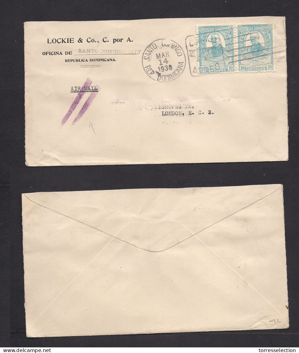 DOMINICAN REP. 1930 (14 March) Sto Domingo - London, UK. Air Multifkd Env. Comercial Usage. XSALE. - República Dominicana