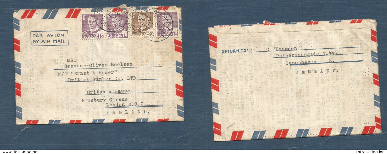 DENMARK. 1953 (7 July) Cph - London, England. Multifkd Air Lettersheet With Routing, Tied Cds. Fine. XSALE. - Andere & Zonder Classificatie