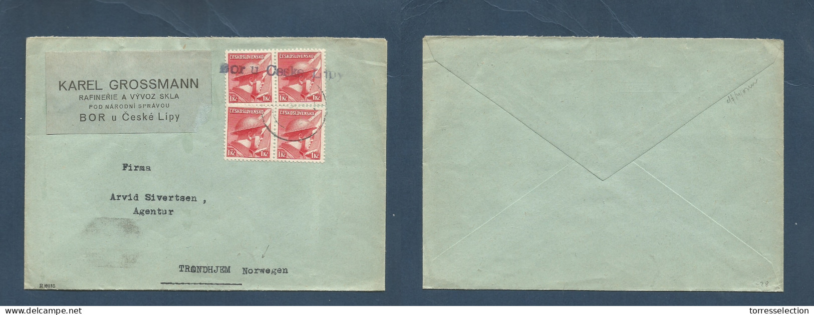 CZECHOSLOVAKIA. C. 1945. Bor N Ceske Lipy - Norway, Trondjern. Multifkd Env, Stline Cachet + Cds. Better Destination At  - Altri & Non Classificati