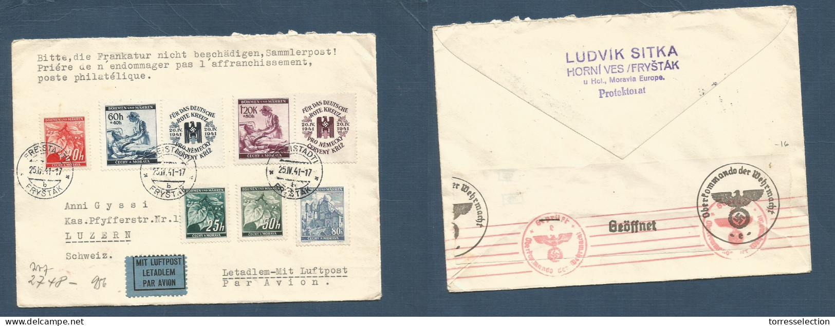 CZECHOSLOVAKIA. 1941 (25 Apr) Bohemia, Freistadt - Switzerland, Luzern. Air Multifkd Env, Nazi Censored. XSALE. - Autres & Non Classés