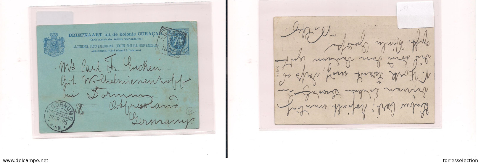 CURAÇAO. Curacao - Cover -  1895 GPO To Germany Dornum Stat Card. Easy Deal. XSALE. - Curaçao, Nederlandse Antillen, Aruba