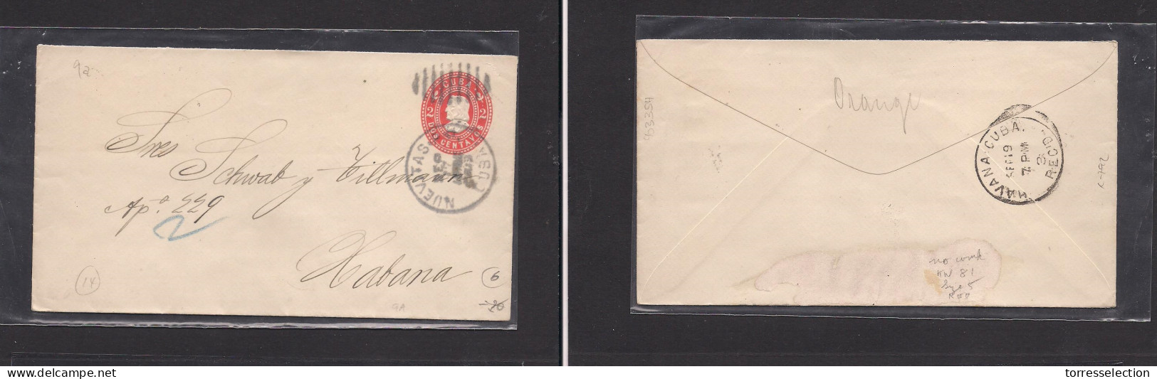 CUBA. Cuba - Cover - C.1905 Nuevitas To Habana 2c Red Stat Env, Fine. Easy Deal. XSALE. - Sonstige & Ohne Zuordnung