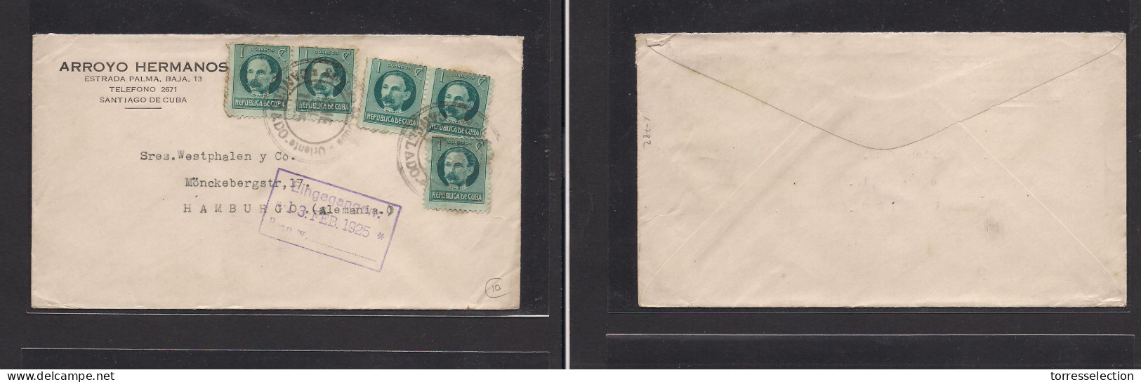CUBA. Cuba - Cover - 1925 Santiago To Hamburgo Germany Mult Fkd Env, Large Tied Cachets. Easy Deal. XSALE. - Other & Unclassified